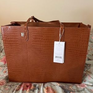 Beis Large Work Tote in Cognac Croc